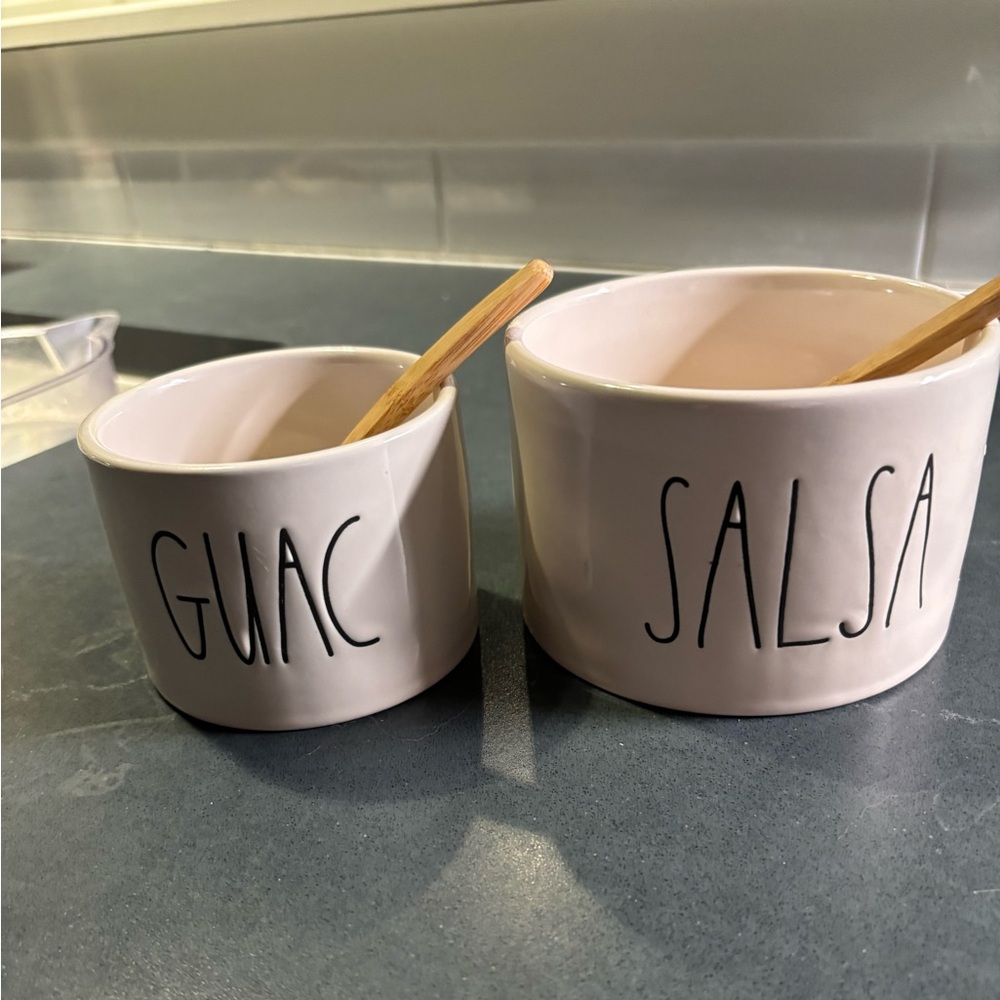 Set of 2 Stoneware Dip Bowls - Rae Dunn "GUAC" & "SALSA"